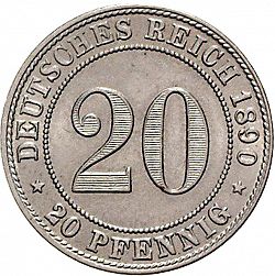 Large Obverse for 20 Pfenning 1890 coin