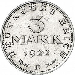 Large Obverse for 3 Mark 1922 coin