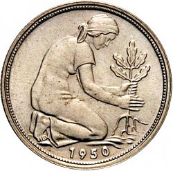 Large Reverse for 50 Pfennig 1950 coin
