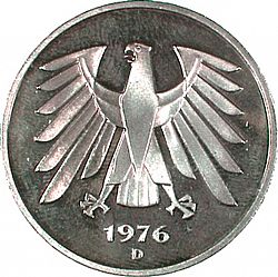 Large Obverse for 5 Mark 1976 coin