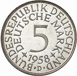 Large Reverse for 5 Mark 1958 coin