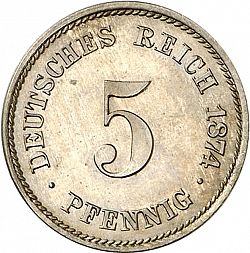 Large Obverse for 5 Pfenning 1874 coin