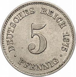 Large Obverse for 5 Pfenning 1875 coin