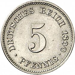 Large Obverse for 5 Pfenning 1890 coin