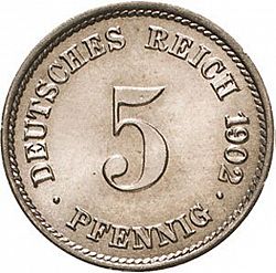 Large Obverse for 5 Pfenning 1902 coin