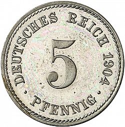 Large Obverse for 5 Pfenning 1904 coin