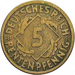 Large Obverse for 5 Pfenning 1924 coin