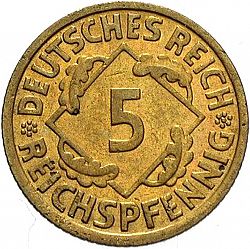 Large Obverse for 5 Pfenning 1935 coin