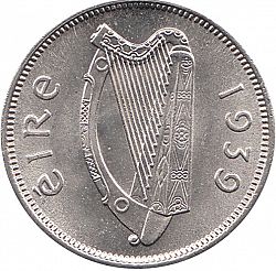Large Obverse for 6d - 6 Pence 1939 coin