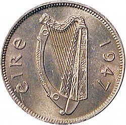 Large Obverse for 6d - 6 Pence 1947 coin