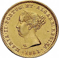 Large Obverse for 1000 Réis ( 1/5 Coroa de Ouro ) 1851 coin