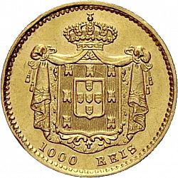 Large Reverse for 1000 Réis ( 1/5 Coroa de Ouro ) 1851 coin