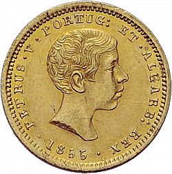 Large Obverse for 1000 Réis ( 1/10 Coroa ) 1855 coin