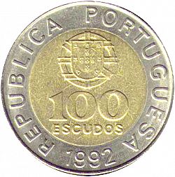 Large Obverse for 100 Escudos 1992 coin