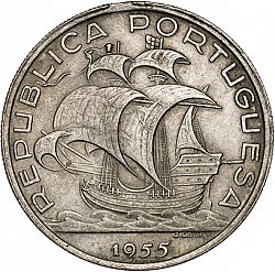 Large Obverse for 10 Escudos 1955 coin