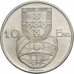 Large Reverse for 10 Escudos 1954 coin