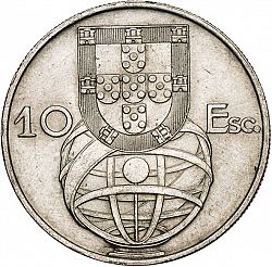 Large Reverse for 10 Escudos 1955 coin