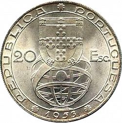 Large Obverse for 20 Escudos 1953 coin
