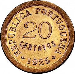 Large Reverse for 20 Centavos 1925 coin