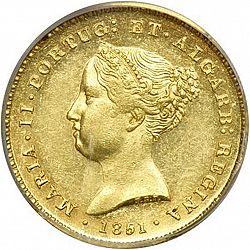 Large Obverse for 2500 Réis ( Meia Coroa de Ouro ) 1851 coin