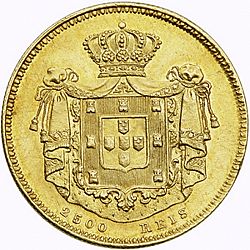 Large Reverse for 2500 Réis ( Meia Coroa de Ouro ) 1851 coin