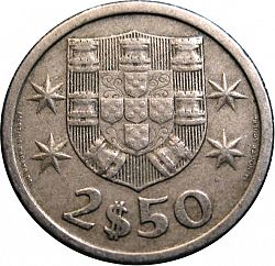 Large Reverse for 2,50 Escudos 1968 coin