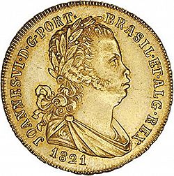 Large Obverse for 3200 Réis ( Meia Peça ) 1821 coin