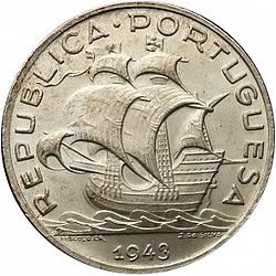 Large Obverse for 5 Escudos 1943 coin