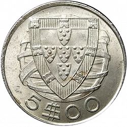 Large Reverse for 5 Escudos 1942 coin