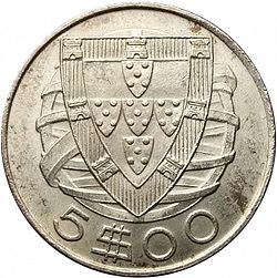 Large Reverse for 5 Escudos 1943 coin