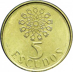 Large Reverse for 5 Escudos 1986 coin