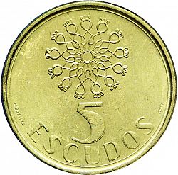 Large Reverse for 5 Escudos 1987 coin
