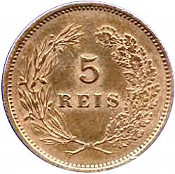 Large Reverse for 5 Réis 1890 coin
