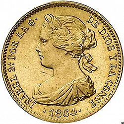 Large Obverse for 100 Reales 1864 coin