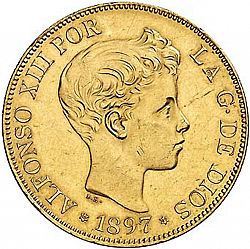 Large Obverse for 100 Pesetas 1897 coin