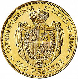 Large Reverse for 100 Pesetas 1871 coin