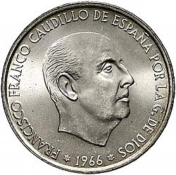 Large Obverse for 100 Pesetas 1966 coin