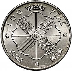 Large Reverse for 100 Pesetas 1966 coin