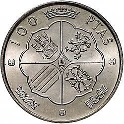 Large Reverse for 100 Pesetas 1966 coin