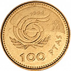 Large Reverse for 100 Pesetas 1999 coin