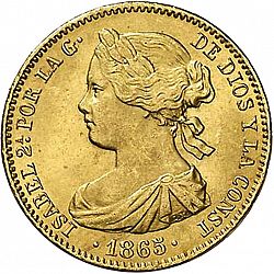 Large Obverse for 10 Escudos 1865 coin
