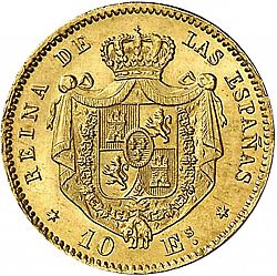 Large Reverse for 10 Escudos 1865 coin