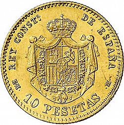 Large Reverse for 10 Pesetas 1878 coin