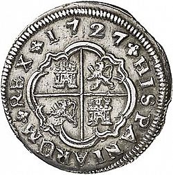 Large Reverse for 1 Real 1727 coin