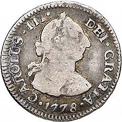 Large Obverse for 1/2 Real 1778 coin