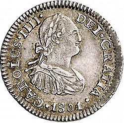 Large Obverse for 1/2 Real 1801 coin