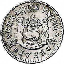 Large Reverse for 1/2 Real 1738 coin