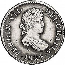 Large Obverse for 1/2 Real 1824 coin