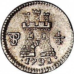 Large Obverse for 1/4 Real 1798 coin