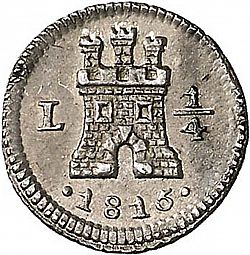 Large Obverse for 1/4 Real 1815 coin